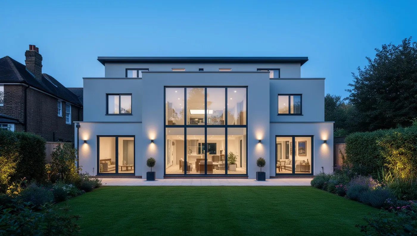 Completed single-storey rear extension in Solihull with bi-fold doors onto the garden